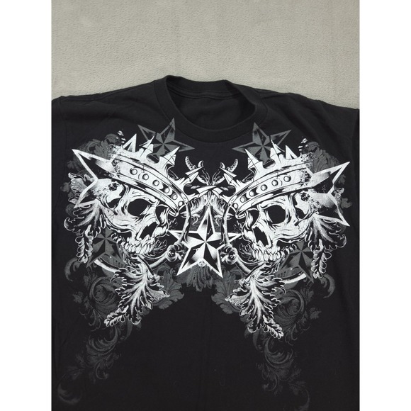 Vintage Skull T Shirt Mens Medium Goth Black Biker Crown Stars Grunge Rock Y2K - Picture 3 of 5